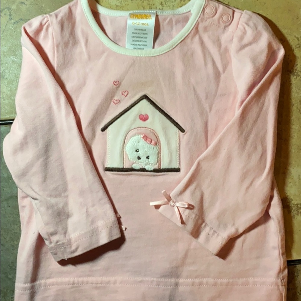 Gymboree Embroidered Dog & Dog House Blouse Size 6-12m Pink & White